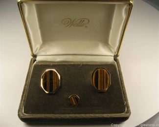 Tigers Eye Cufflink and Tie Pin Set