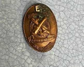 WWII US Navy Carnegie Illinois Ordinance Production Ammo E Pin Screwback Bronze Oval with Curved Back