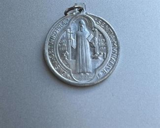 St Saint Benedict Jubilee Medal Pendant Aluminum From Italy in Italian
