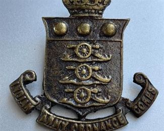 Indian Army Ordinance Corps Cap Badge Pin WWII 1922-1954 Bronze Tone