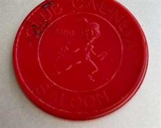 Club Cal-Neva Saloon Red Token Plastic Bar Drink Reno Nevada Old Vintage