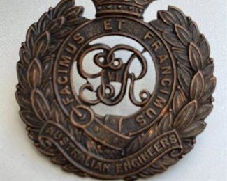 WWII Australian Army Hat Badge Australian Engineer Corps Copper Tone Facimus Et Francimus