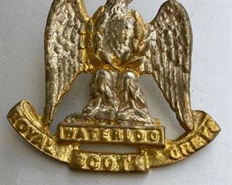 WWII Cap Badge Royal Scots Greys Eagle Over Waterloo Gold Tone