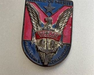 Maritime Commission Award of Merit Ships For Victory Badge Insignia Pinback WWII Blue Red Enamel