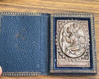 Patron Saint of Travelers St Christopher Pocket Metal Made in Italy Blue Book Cover With Silver Tone