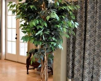 draperies, faux ficus tree