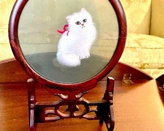 Chinese transparent double sided artwork featuring a cat 