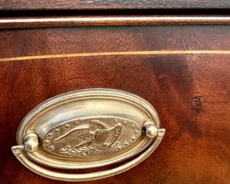 Detail of drawer pull on sideboard