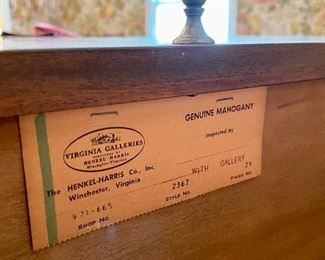 Original information on reverse of sideboard