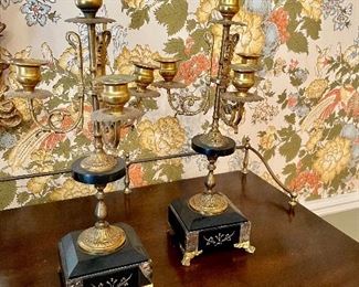 Pair of Victorian candelabra marble and gilt brass