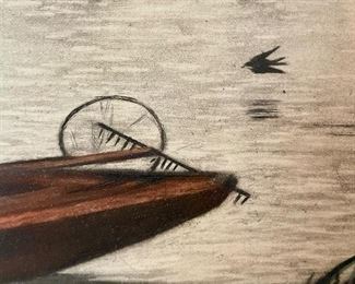 Close-up of hand colored litho