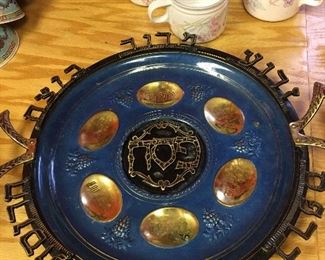 Vintage Brass Enamel Seder Plate