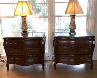 3 Drawer Bombe Chests w/Asian Antiques Lamps