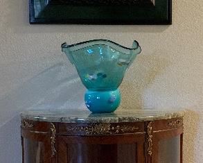 Mirror, Art Glass, Demilune Chest w Glass Doors and Marble Top