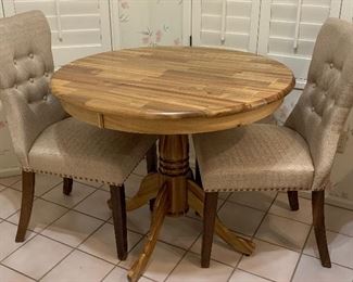Round Butcher Block Style Pedestal Table w 2 Dining Chairs