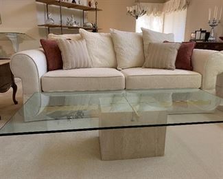 Italian Travertine w Glass Top Coffee Table and End Table