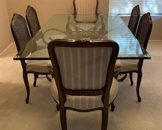Iron Base Dining Table, Najarian Furniture Co Louis XV Style Fauteuils 6 Chairs (2 Arm)