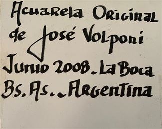 Art Acuarela Original de Jose Volponi Junio 2008 Lazboca BS.AS. Argentina 8x10 w Mat "Tango en Caminito"