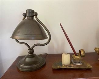 Vintage brass desk lamp, desk accessories