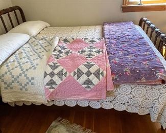 Quilts, hand crocheted bedspread