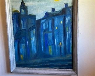 Modern art painting of town or village