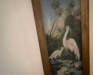 Painted panel of egrets