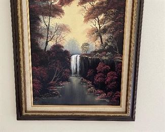Landscape painting with waterfall