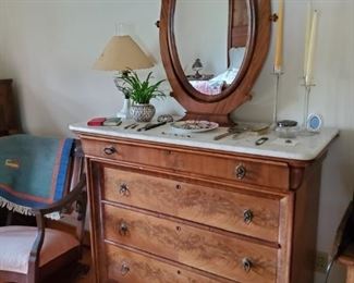 Antique marble-top dresser with wishbone style mirror