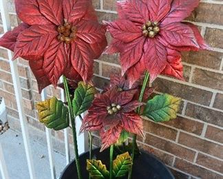 Metal Poinsettias Yard Art