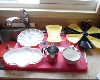 Multiple vintage serving pieces