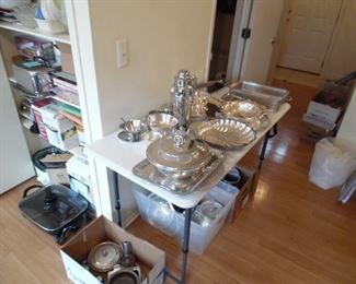 Pewter and stainless serving pieces
