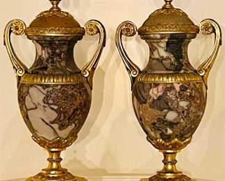 Item 1:  Pair of Antique Decorative Marble Urns with Gold Gilt - 10.5":  $445