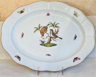Item 3:  Herend Rothschild Bird and Butterfly pattern -Oval serving platter features a scalloped basket weave border and is signed with the Herend back stamp - 14.5":  $225