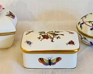 Item 7:  Herend Trinket Box with Flower (far left):  $65  SOLD                                                                                                        Item 8:  Herend Trinket Box with Butterfly (middle): $45 SOLD                                                                                                        Item 9:  Herend Trinket Box (far right): $38