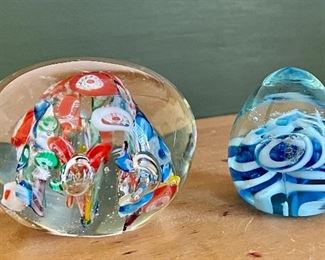 Item 46:  (2) Glass Paperweights:  $34                                                                                          Tallest - 2"