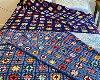 Item 55:  (2) Vintage Granny Square Afghans - Brilliant Colors and SO well done! - 47" x 68":  $58 ea