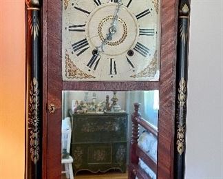 Item 61:  Antique Williams, Orton, Preston and Co. Farmington, CT -  Triple Decker Clock with Wooden Movements c. 1830 - 16.5"l x 4.75"w x 31.5"h:  $445