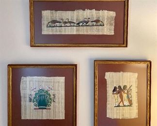 Item 70:  Vintage Papyrus Paintings, Framed: $74 for 3                                        Largest - 15.5" x 8"