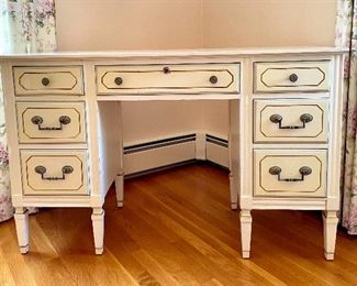 Item 75:  Vintage Dixie Furniture White Desk - 47.25"l x 18.5"w x 30.25"h:  $125