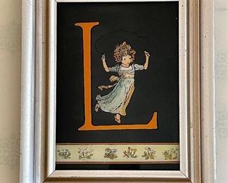 Item 85:  Reverse Painting on Glass "L" with Little Girl in Silver Frame - 8.5" x 10.5":  $22