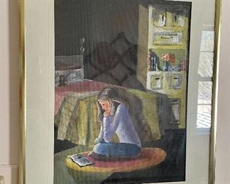 Item 88:  Contemplative Girl Studying, Original Art - 12.5" x 16.5": $48