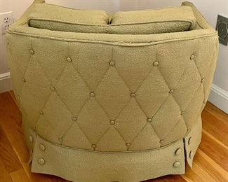 detail - diamond tufted back and button skirt