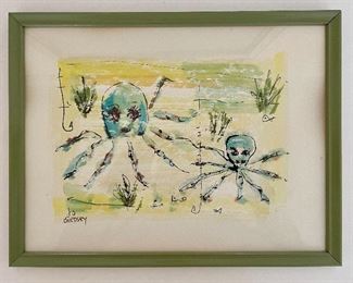 Item 94:  Jo Birdsey Framed Water Color - Octopi - 12.75" x 9.75":  $75