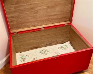 Item 101:  Vintage Painted Cedar Chest on Wheels - 36"l x 21.5"w x 20.5"h:  $65