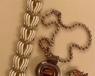 Item 109:  Lot of 3 - Bracelet, Sterling Silver Necklace with Tigers Eye and Watch Pin:  $28