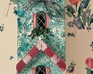 Item 126:  Birdhouse with Faux Birds - 5"l x 6.75"w x 19"h: $18