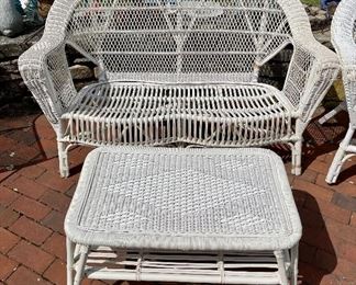 Item 147:  Wicker Loveseat - 55"l x 19"w x 34.5"h:  $65                                          Item 148:  Wicker Coffee Table - 29.75"l x 18"w x 17"h: $38