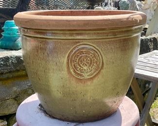 Item 166:  Green Planter with Medallion: $32