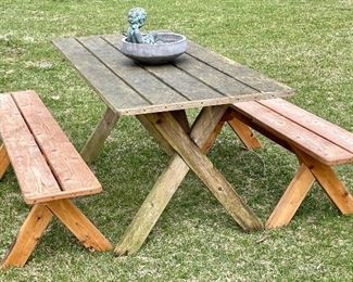 Item 194:  Picnic Table with Benches (table needs a power washing):   $125                                                                                      Table - 72"l x 29"w x 29"h                                                                           Bench - 72"l x 11.25"w x 17"h