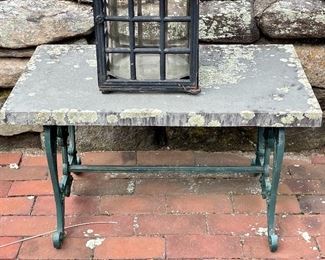 Item 195:  Side Table with Green Iron Base - 23.5"l x 14.5"w x 16.5"h: $65